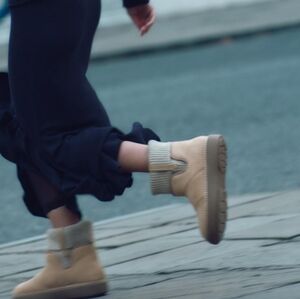 ZARA Women's Low Heeled Sock-style Ankle Boots(Light-beige, US 8, 9/EUR 39, 40)